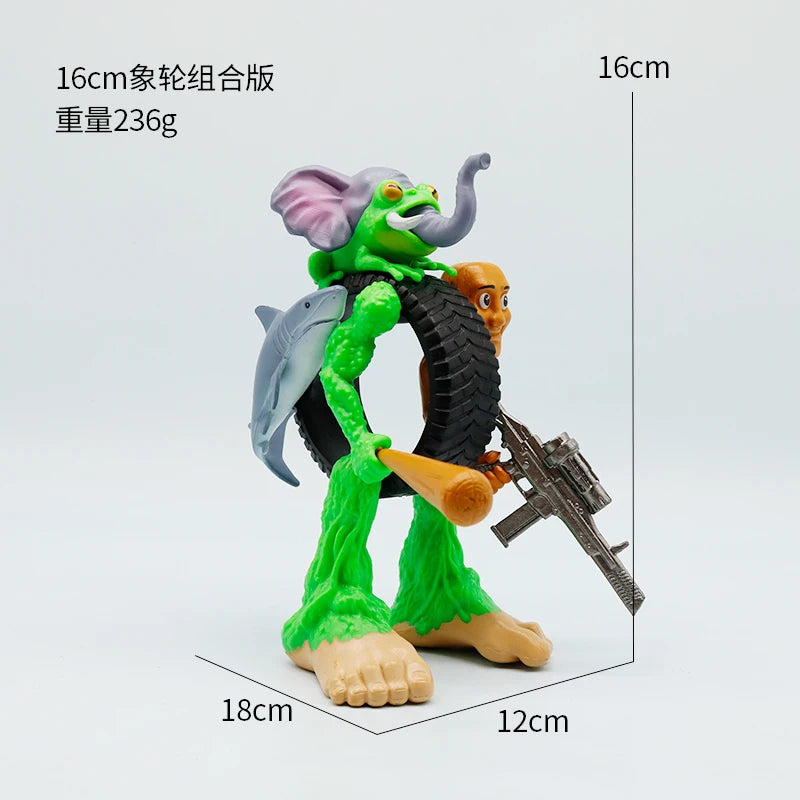Animal fusion toy figure with elephant, frog, and shark elements, 16cm creative collectible on white background – Toylvia