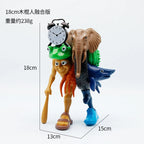 Artistic animal fusion figure with wooden man, elephant, shark and clock, 18cm creative collectible – Toylvia