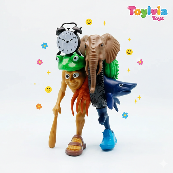 Toy figure with a frog, shark, and elephant on a white background with 'Toylovia Toys' branding.