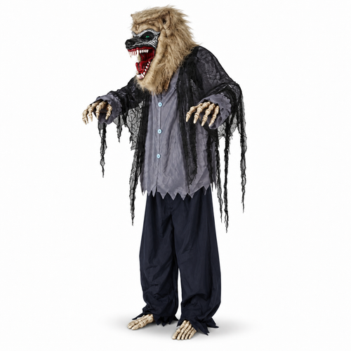 6.9FT Animated Standing Werewolf Halloween Prop Motion & Sound viewed three-quarter left on white