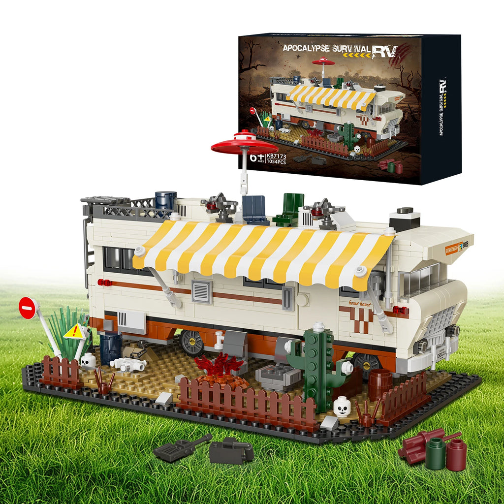 Post-apocalyptic prison building set with guard tower and perimeter fences