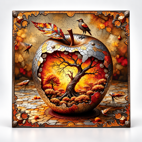Botanical Core Apple World wooden jigsaw puzzle, clean assembled featured image