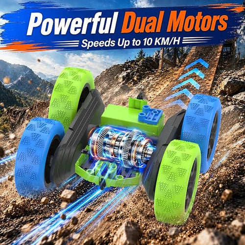 Rotating Double-Sided RC Stunt Car LED Headlights Aqua 4WD - alternate view