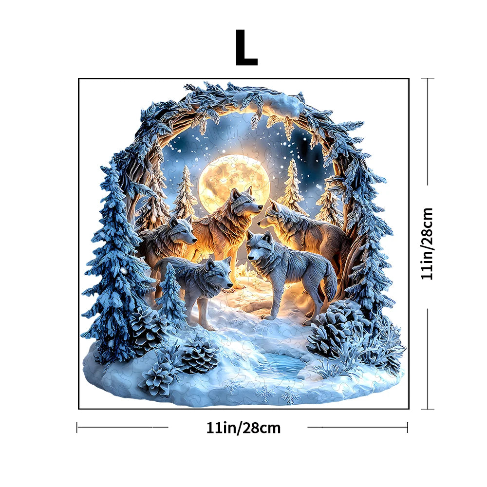 Magical Winter Wolf Forest Wooden Puzzle - Artistic Handicraft Decor Secondary image