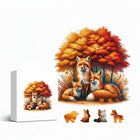 Autumn Fox Family Wooden Jigsaw Puzzle Unique Animal-Shaped Pieces for Adults