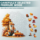 Autumn Fox Family Wooden Jigsaw Puzzle Unique Animal-Shaped Pieces for Adults