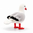 25cm red-billed gull plush toy seen from behind, grey back and wings with black tips, white tail, red legs