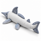 66cm long-snouted silver shark plush toy seen from behind showing fins and tail