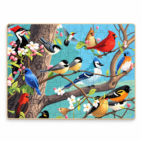 Completed Bird Flock wooden jigsaw puzzle