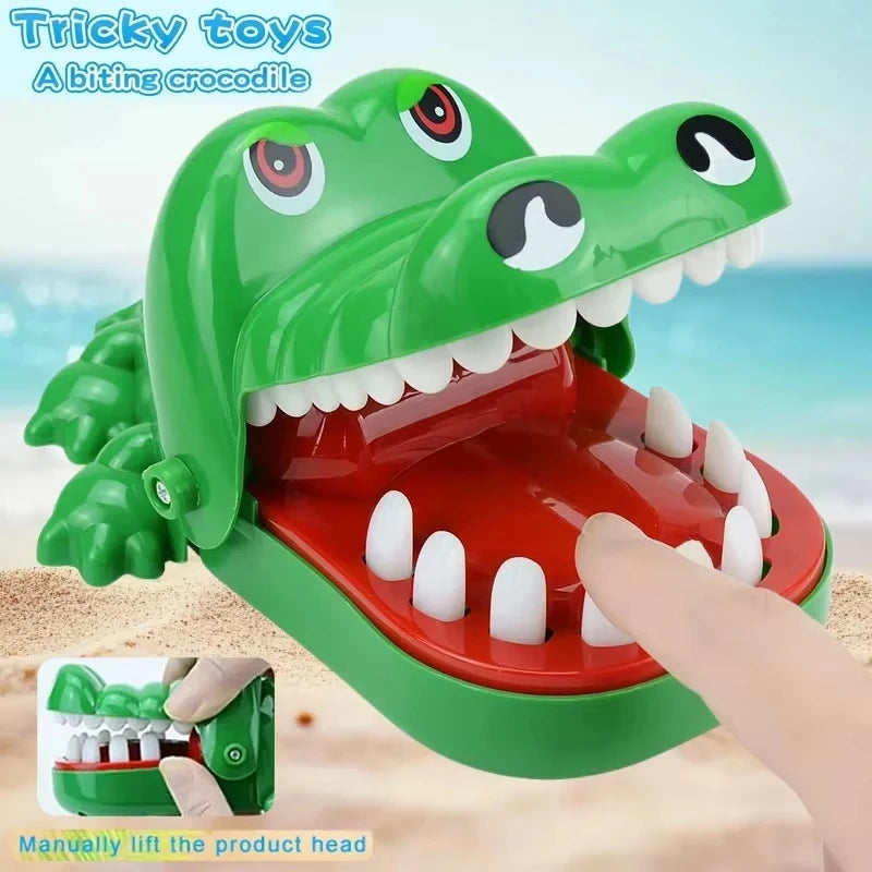 Green bite finger crocodile game toy with open mouth and pressable teeth