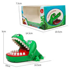 Green bite finger crocodile game toy with packaging and product size measurements