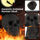 Black Ceramic Fire Pit Skull Realistic Halloween Fireplace Decor