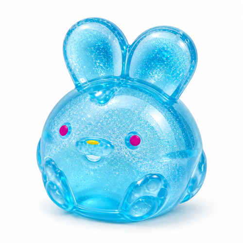 Blue Glitter Bunny Squishy — Blue variant, white studio photo