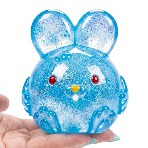 Stress Relief Blue Glitter Bunny Squeeze Toy, Jelly Hops Sensory Squishy Fidget Toy, Anxiety Calming Soft