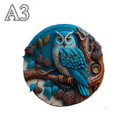 A3 size blue owl wooden jigsaw puzzle large detailed version on white background