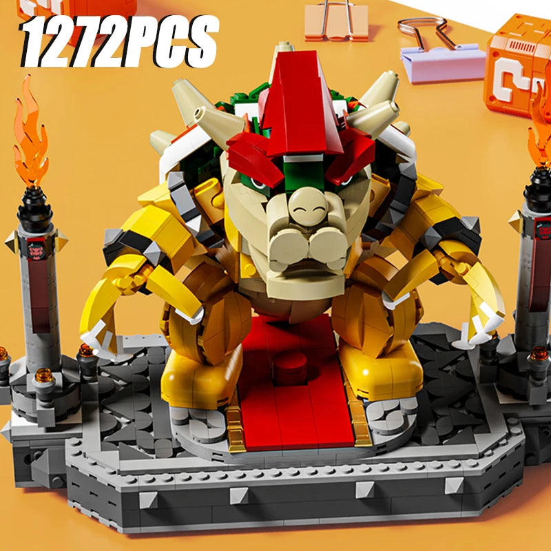 LEGO Bowser set with 1272 pieces on a yellow background