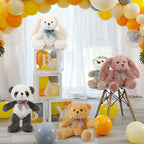 Children's room with stuffed animals and balloons, featuring the word 'BABY'.