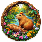 Capybara with Pumpkin Wooden Jigsaw Puzzle Forest Art Decor