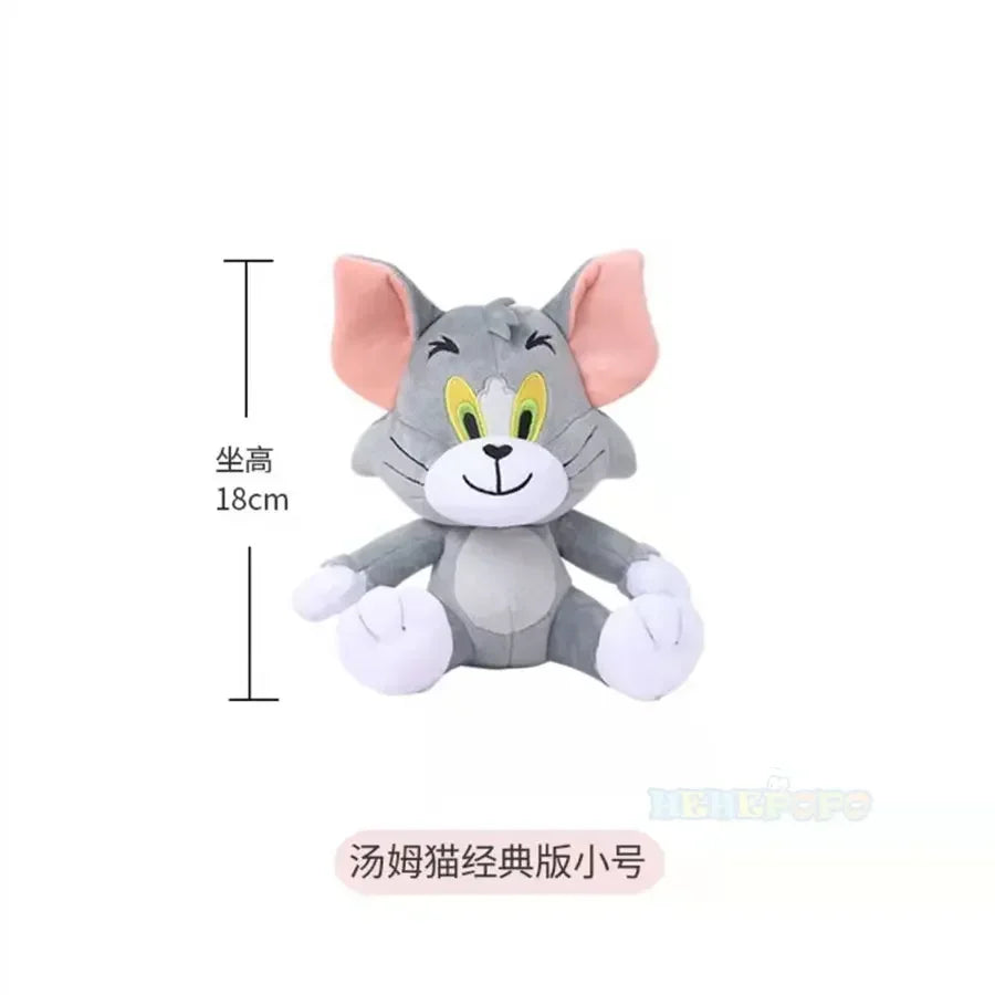 Plush toy of a cartoon character with measurement details on a white background