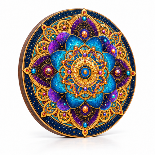 Celestial Mandala Star Wooden Jigsaw Puzzle Unique Animal-Shaped Pieces - alternate view