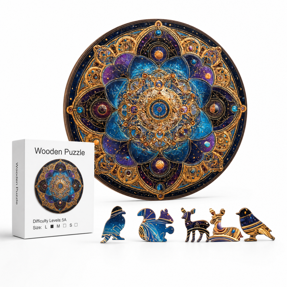 Celestial Mandala Star Wooden Jigsaw Puzzle Unique Animal-Shaped Pieces