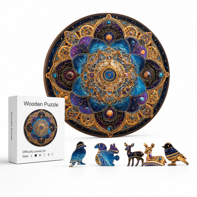 Celestial Mandala Star Wooden Jigsaw Puzzle Unique Animal-Shaped Pieces