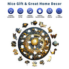 Celestial Sun Moon Wooden Jigsaw Puzzle Zodiac Art with Unique Animal Shaped Pieces