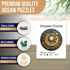 Celestial Sun Moon Wooden Jigsaw Puzzle Zodiac Art with Unique Animal Shaped Pieces