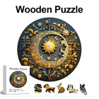 Celestial Sun Moon Wooden Jigsaw Puzzle Zodiac Art with Unique Animal Shaped Pieces