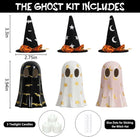 Set of 3 Ceramic Halloween Ghosts with Witch Hats Decor