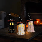 Set of 3 Ceramic Halloween Ghosts with Witch Hats Decor