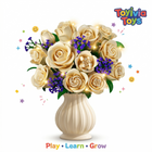 16 Champagne White Roses Building Blocks - 523PCS Botanical Set with Lights