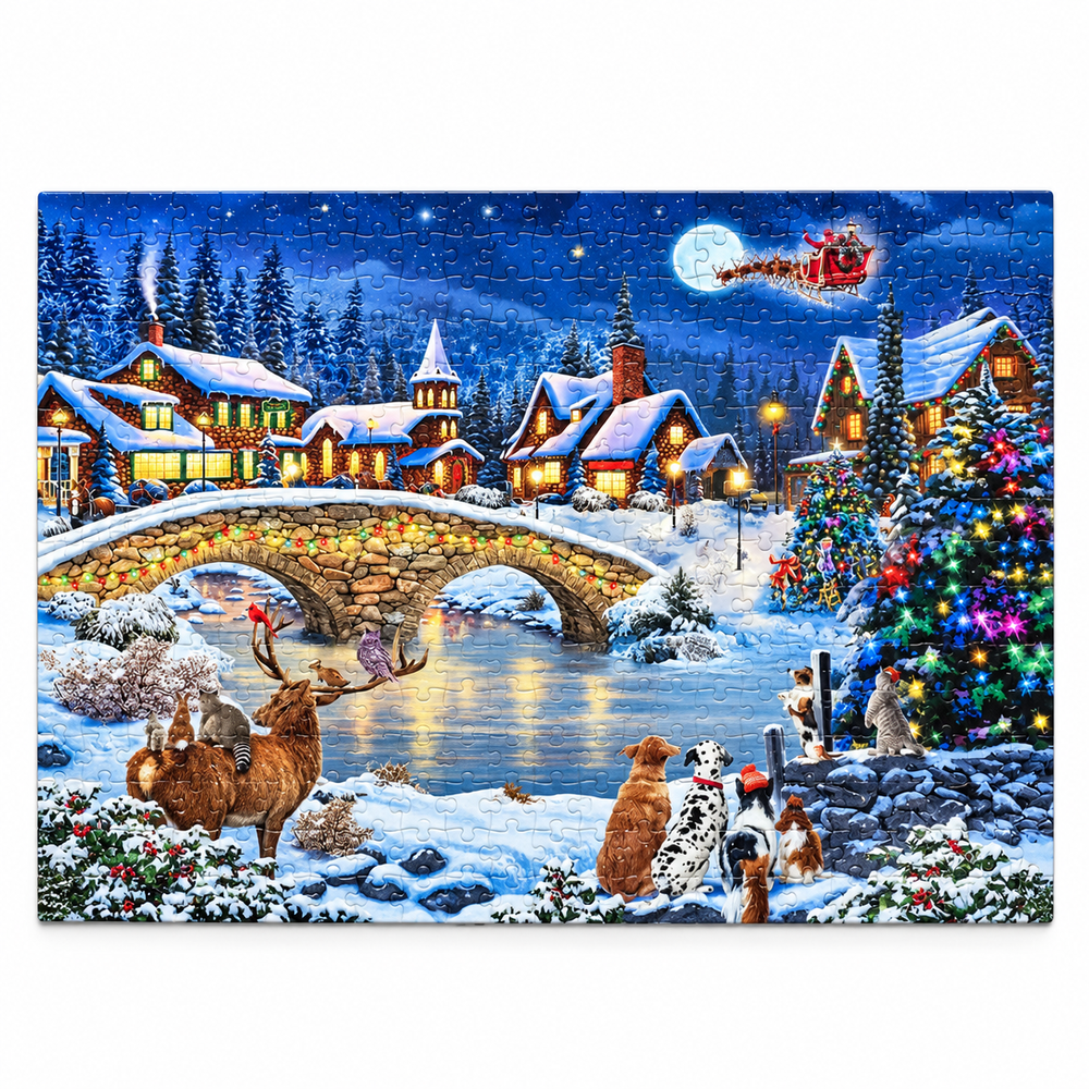 Christmas Town 500 Piece Jigsaw Puzzle 18x11 In Holiday Gift