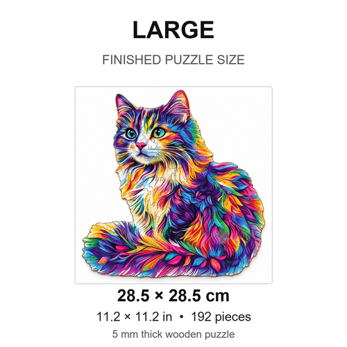 Chromatic Whisker: Colored Cat Irregular Animal Wood Jigsaw - alternate view