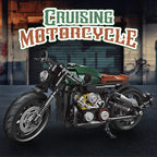 Model motorcycle with 'Cruising Motorcycle' text in a garage setting