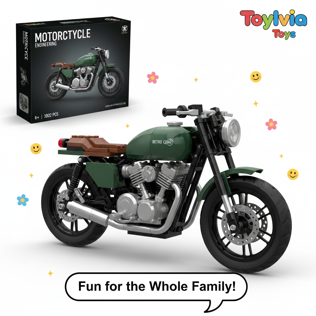 Toy motorcycle set with packaging and 'ToyViva Toys' branding on a white background.