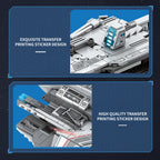 Two views of a detailed model with text on transfer printing sticker design.