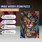 Colorful Cat Duo Wooden Jigsaw Puzzle – Unique Animal Shaped Pieces