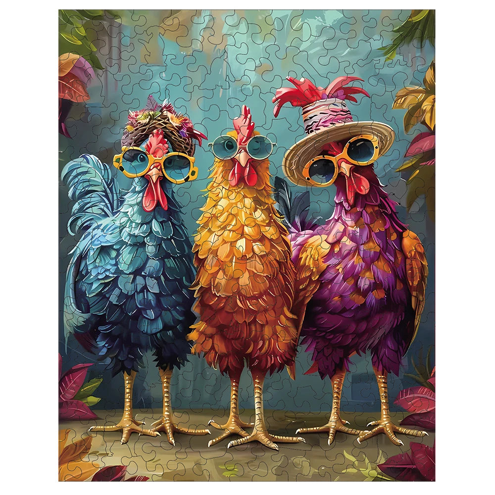 Colorful Big Roosters Wooden Jigsaw Puzzle – Irregular Animal Shape | Toylvia™ Secondary image