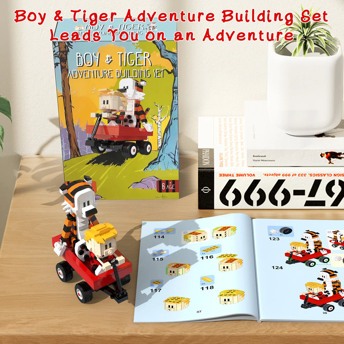 Side view of the 358 piece Calvin and Hobbes nostalgic building kit