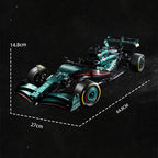 Model Formula 1 car with dimensions on a black background
