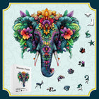 Tropical Floral Elephant Wooden Puzzle with Unique Pieces