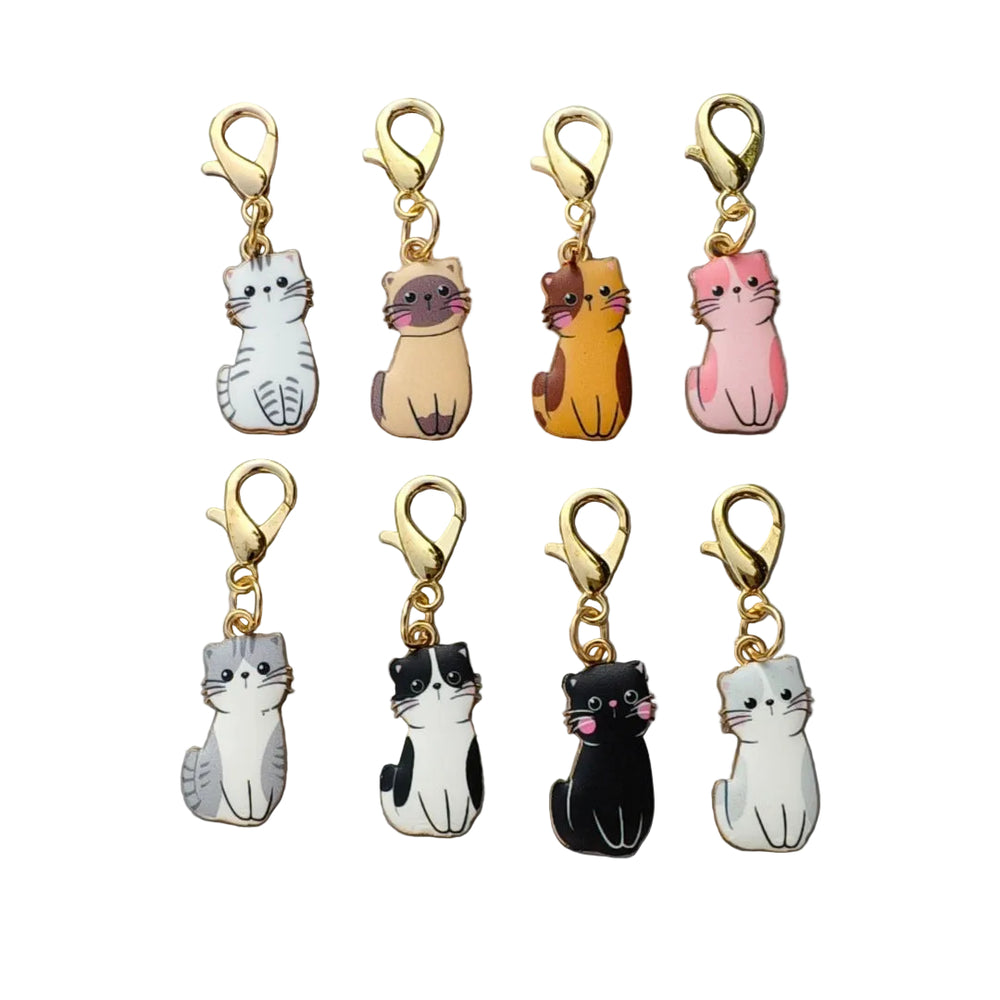 Cute Enamel Cat Charms with Lobster Clasps Stitch Markers Set