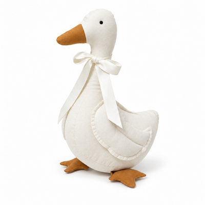 Cute fabric goose plush, three-quarter-left studio view