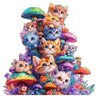 Cute Mushroom Cat Wooden Jigsaw Puzzle - Irregular Animal Shape | Toylvia™