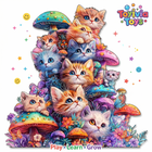 Cute Mushroom Cat Wooden Jigsaw Puzzle - Irregular Animal Shape | Toylvia™