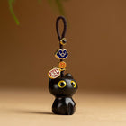 Ebony-Carved Cat Car Keychain Pendant - Cute Hardwood Miniature Animal Toy