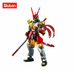 Cyber Wukong mecha robot building blocks with staff weapon