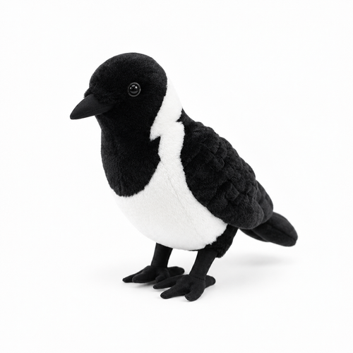 23CM Daurian Jackdaw plush toy, left-facing, centered on white