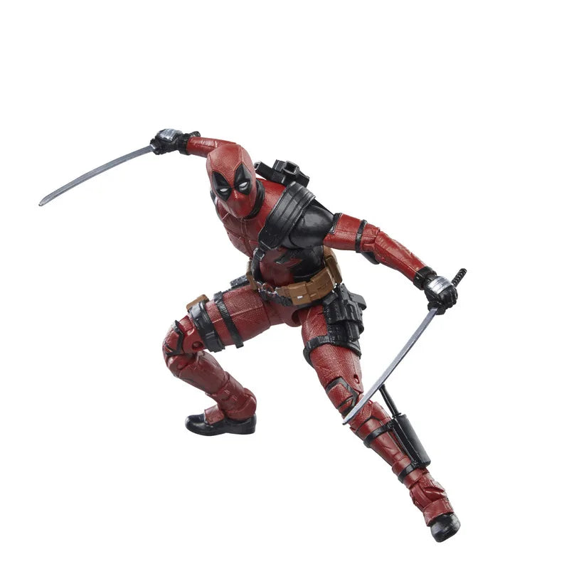 Deadpool action figure holding two swords in battle stance